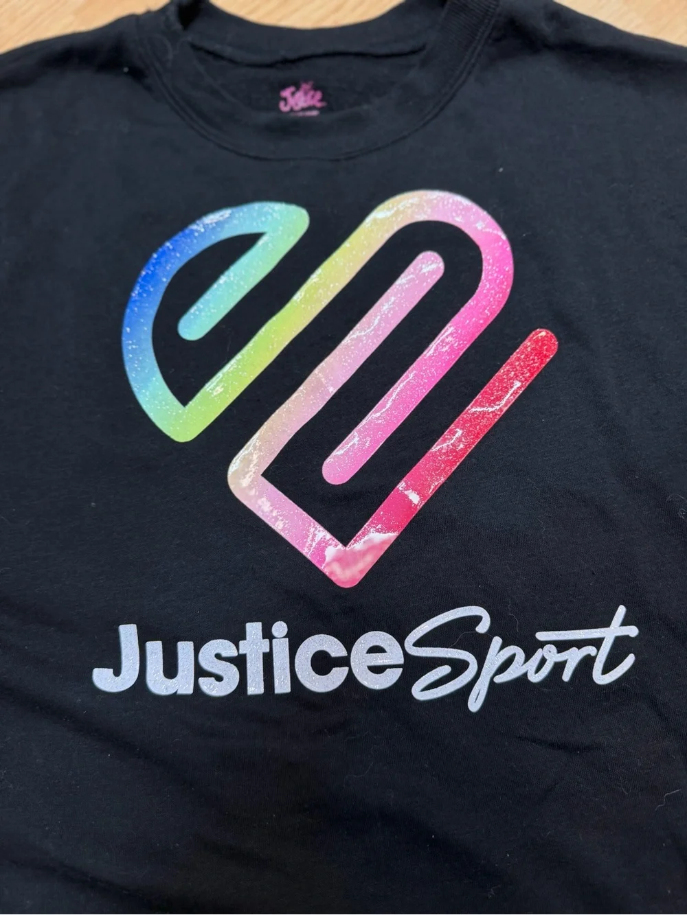 Justice Sport Girls XL 16/18 Black Cropped Logo Crewneck Sweatshirt Glitter
